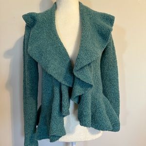 Moda International Cardigan Shrug Sweater Green Blue Shawl Collar Waterfall